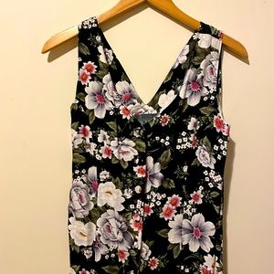 Vintage 80s sleeveless white floral dress sz L